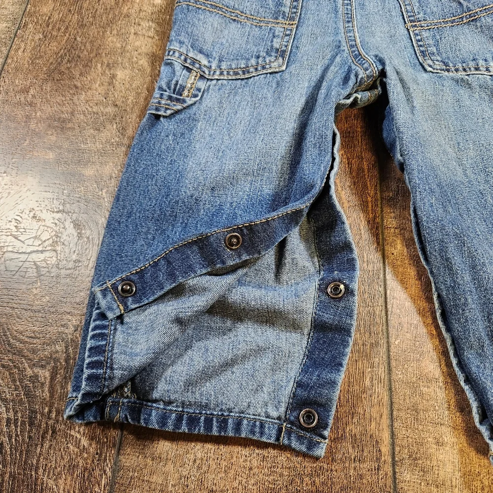 OSHKOSH B'GOSH Boys Denim Blue Jeans Embroidered Overalls 18 Months
